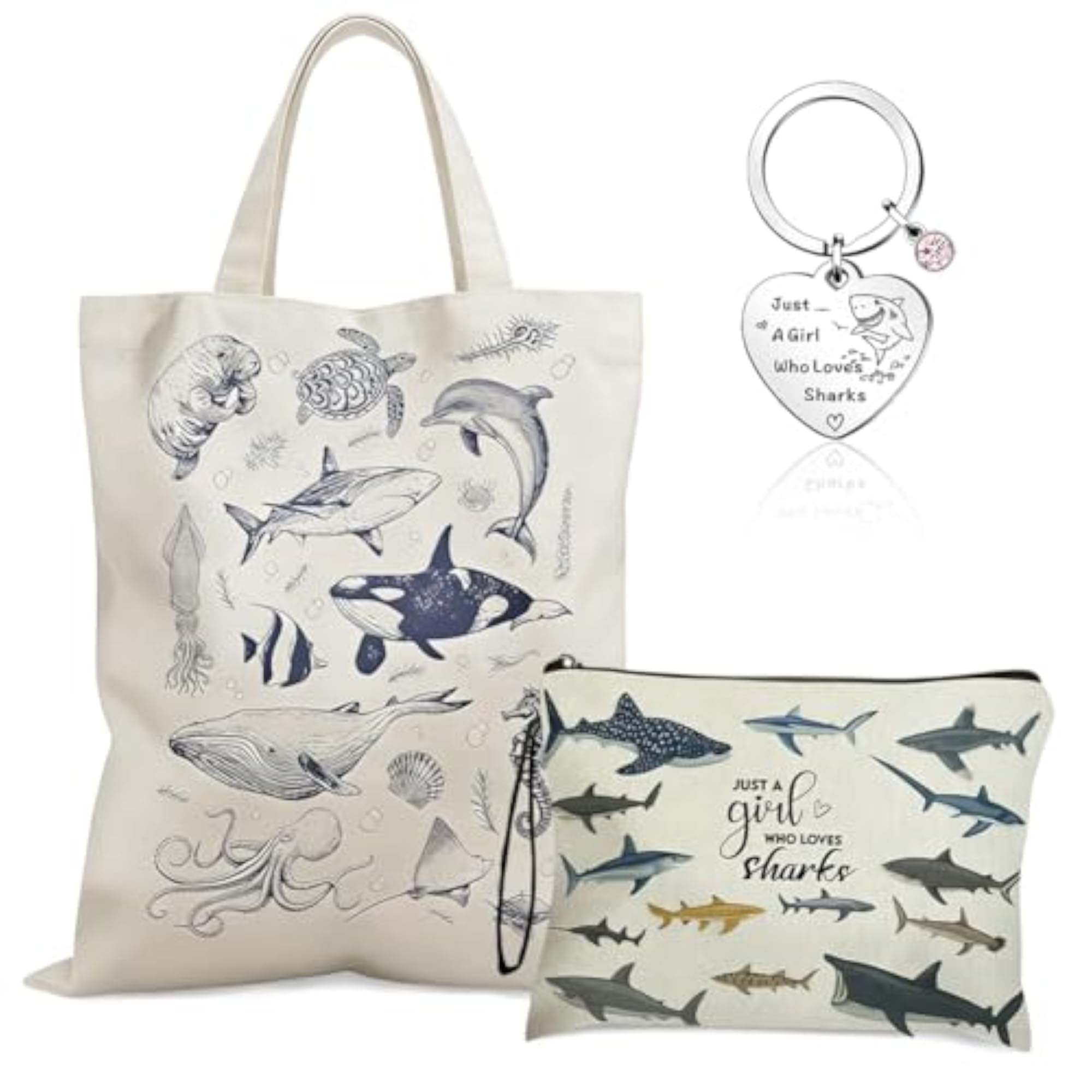 Tote Bag Gift Set for Women with Makeup Bag and Keychain